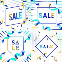 Vibrant blue sale sign vector set