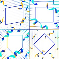Blank blue and yellow emblem with confetti vector set
