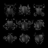 Black Baroque shield elements vector set