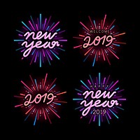 Set of 2019 new year celebration badge vectors