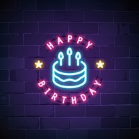 Happy birthday neon sign vector