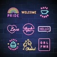 Various neon signs vector set