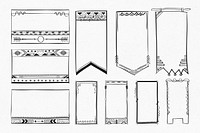 Psd doodle bohemian flag badge set
