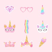 Cute unicorn photo booth party props vector