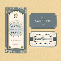 Vintage wedding invitation label vector set