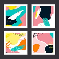 Colorful Memphis style cards vector set