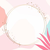 Round frame psd in Memphis style with cute pink leaves