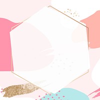 Hexagon gold frame psd in pastel pink Memphis style