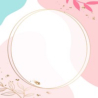 Round gold frame psd on pink Memphis pattern background