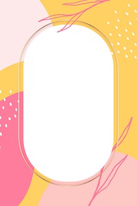 Oval golden frame on a colorful Memphis pattern background vector
