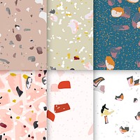 Colorful Terrazzo seamless pattern posters vector set