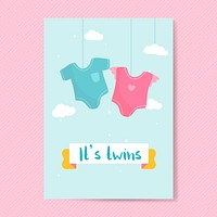 Its twins baby shower invitation card vector