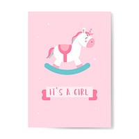 Its a girl baby shower card with a rocking horse vector