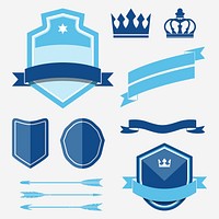 Blue shield logo badge, modern design set vector