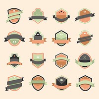 Set of colorful shield icon embellished with banner vectors
