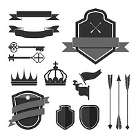 Medieval shield badge logo, coat of arms  set vector