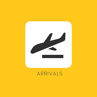 Yellow arrivals sign plane icon vector