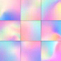 Colorful holographic gradient background design set