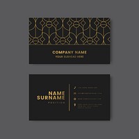 Golden geometric pattern on black business card vector
