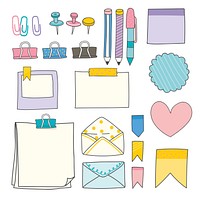 Note papers and office supplies doodle vector set