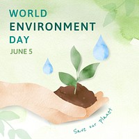 Planting with world environment day text in watercolor