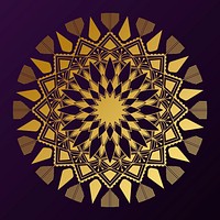 Geometrical gold mandala pattern on purple background