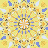 Yellow and blue mandala pattern on white background
