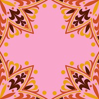 Red and yellow mandala pattern on pink background