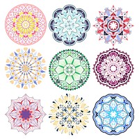Colorful mandala patterns set on white background