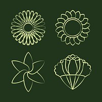 Set of blooming flower drawing design vector