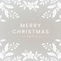 Merry Christmas wish card vector gray floral background