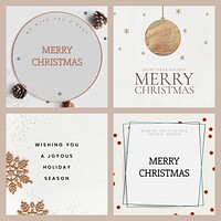 Christmas social media template vector set in gold tone 