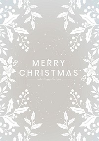 Merry Christmas greeting card white leafy frame
