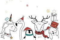 Cute vector animal cartoon snowy Christmas theme background