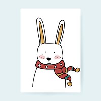Hand drawn rabbit enjoying a Christmas holiday