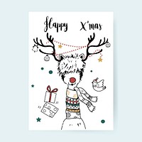Hand drawn reindeer alpaca enjoying a Christmas holiday