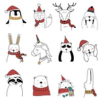 Hand drawn animals enjoying a Christmas holiday