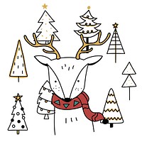 Hand drawn deer enjoying a Christmas holiday