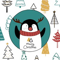Hand drawn penguin wishing a Merry Christmas