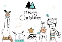 Hand drawn animals wishing a Merry Christmas