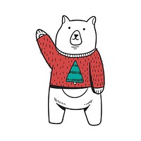 Hand drawn bear enjoying a Christmas holiday