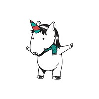 Hand drawn unicorn enjoying a Christmas holiday