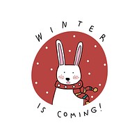 Hand drawn cheerful rabbit enjoying a wintertime