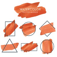 Set of orange watercolor banner design vector