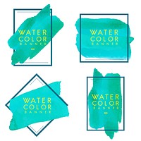 Set of green watercolor banner design vector