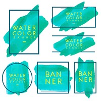 Set of green watercolor banner design vector