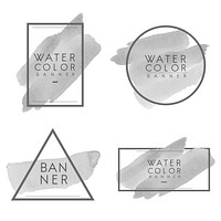 Set of gray watercolor banner design vector