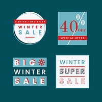 Set of winter sale badge vectors