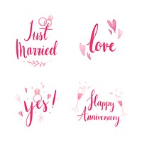Set of wedding and love typography vectors