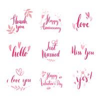 Set of wedding and love typography vectors